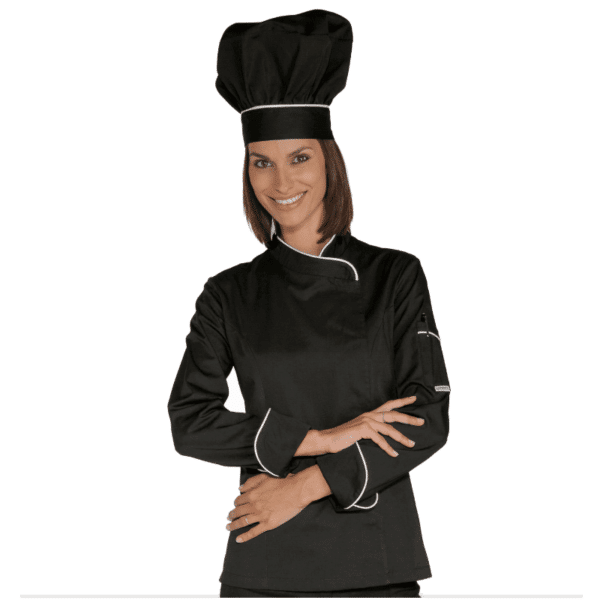 Veste cuisine femme noire liseré LADY SNAPS - Isacco