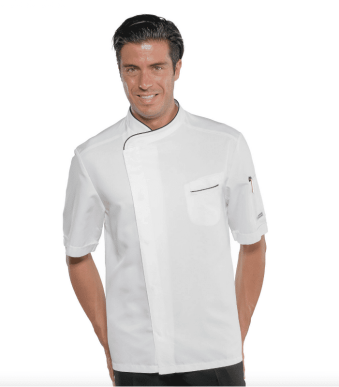 Veste de cuisine blanche liseré noir courte Longues Bilbao – Isacco – Isacco